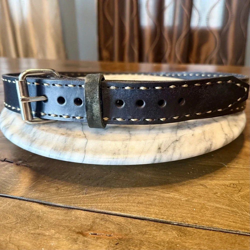VTG 70s Hand Tooled RALPH Black Western Biker Leather Belt Cowboy USA Men 38-43